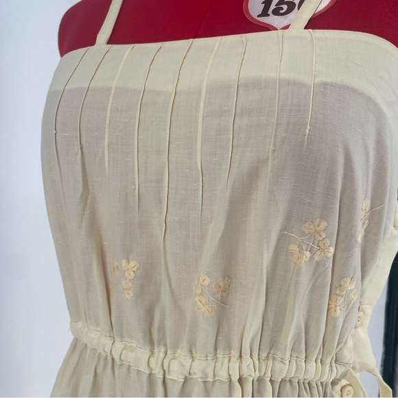 Vintage Pastel Yellow Side Button Drawstring Waist Midi Sundress - Picture 9 of 11